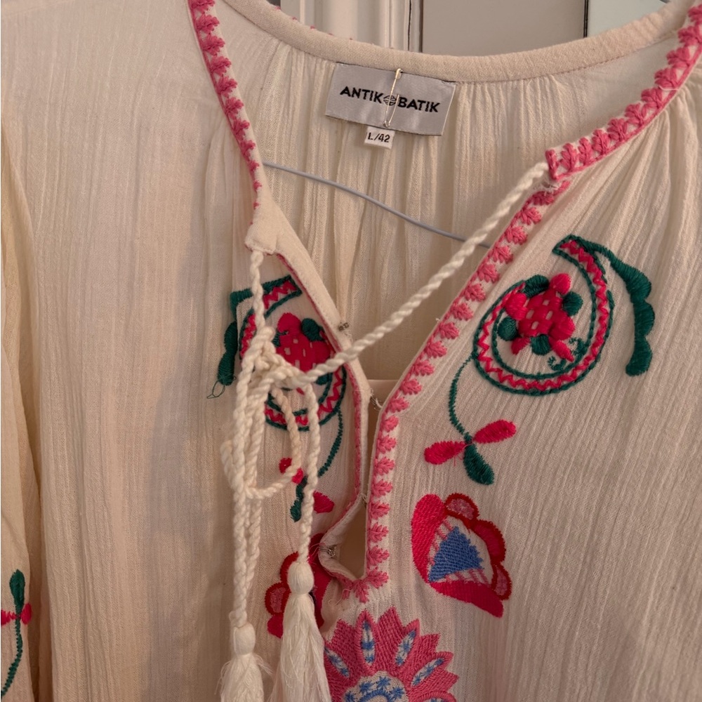Anthropology Cream Dress with Colorful Embroidery - Picture 3 of 4